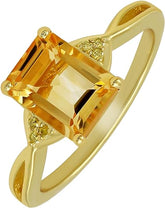 Gold Plated Silver Natural Citrine & Yellow Diamond Solitaire Ring For Women, Mother's Day Gifts For Mom Wife Her